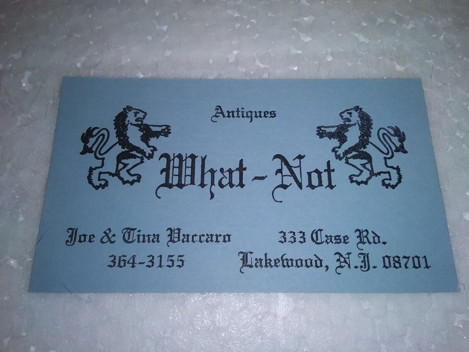 Vintage What-Not Antiques Store Lakewood New Jersey Business Card