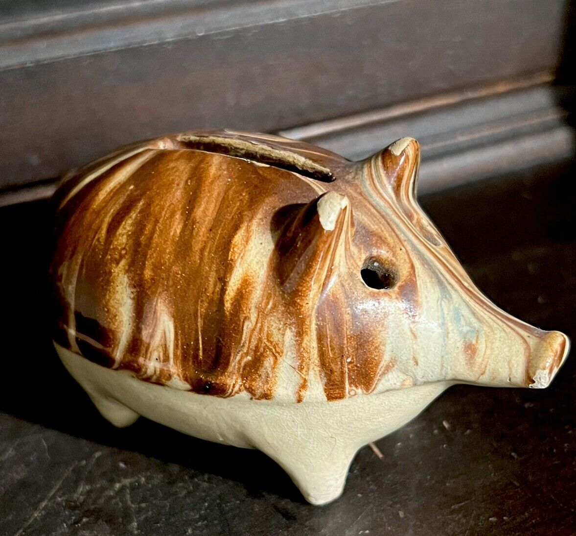 vintage Clay crock glazed Pottery PIG BANK made in AUSTRIA Piggy Long Snout