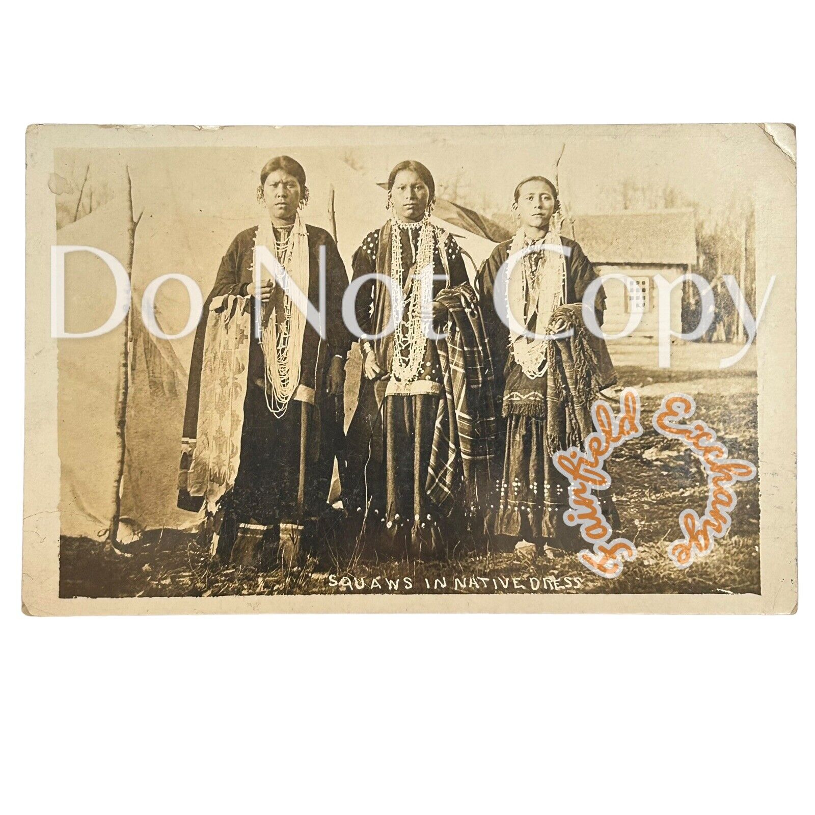 RARE 1919 ANTIQUE SIOUX SQUAW WOMEN IN NATIVE DRESS PHOTO POSTCARD —MAKE OFFER
