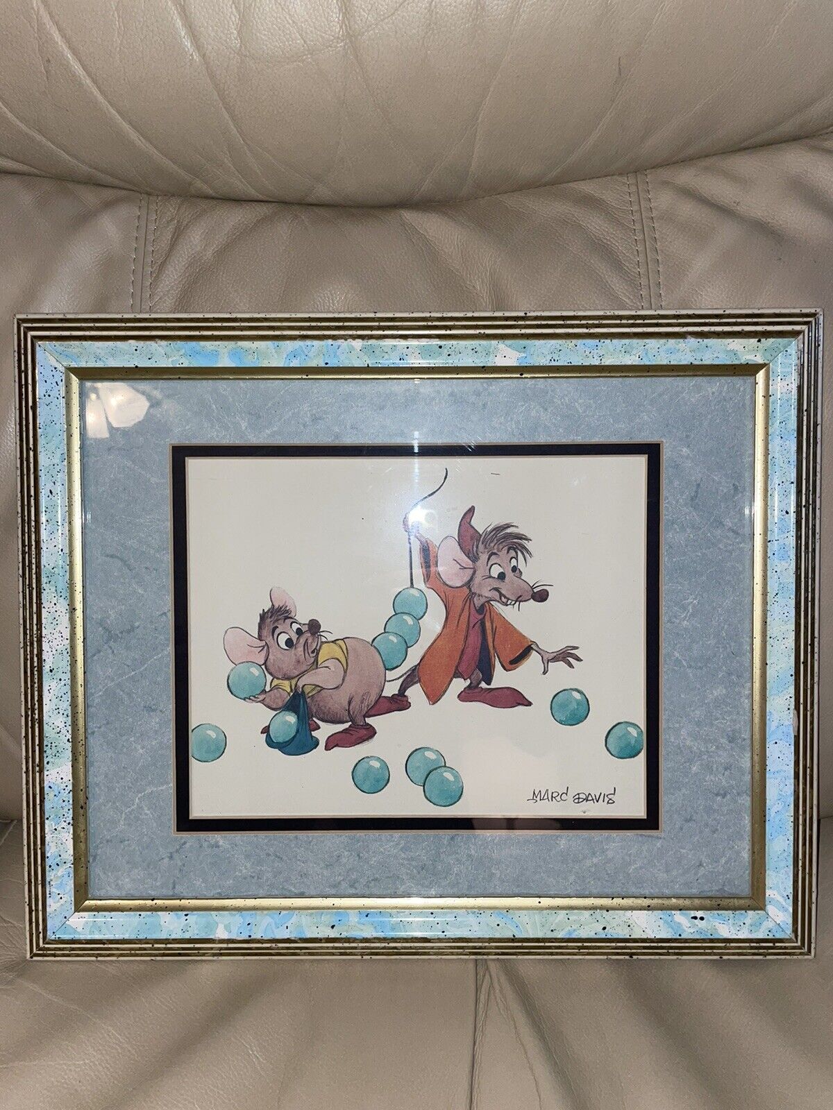 Disney Cinderella Gus & Jaq Lithograph Signed Marc Davis Matted and Framed.