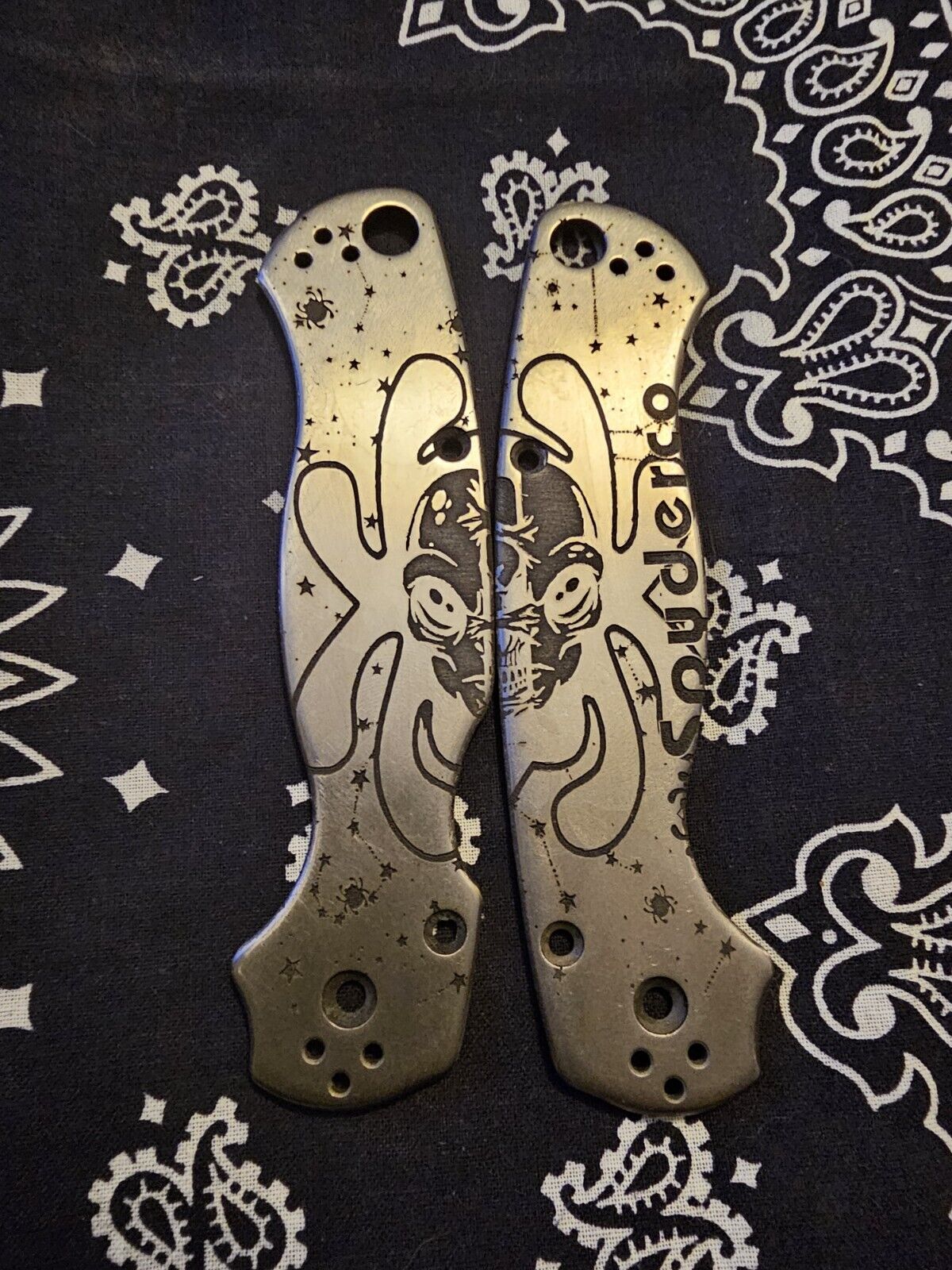 Spyderco Paramilitary Knife Rare Flytanium Ti Custom Deep  Engraved Scales