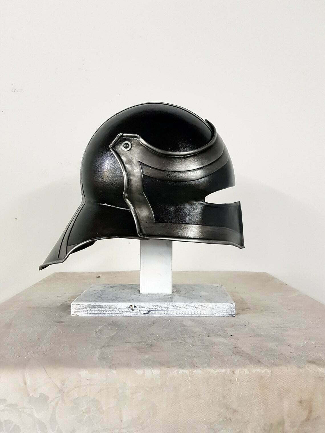 Blackened 18 Gauge Steel Medieval Darkknight Sallet Helmet