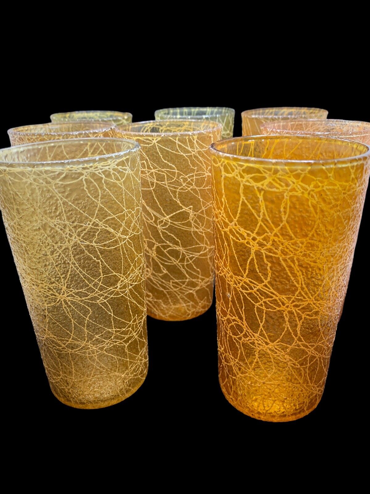 Set Of 8 Colour Craft 5 Orange 3 Yellow SPAGHETTI STRING Tall  WATER GLASSES