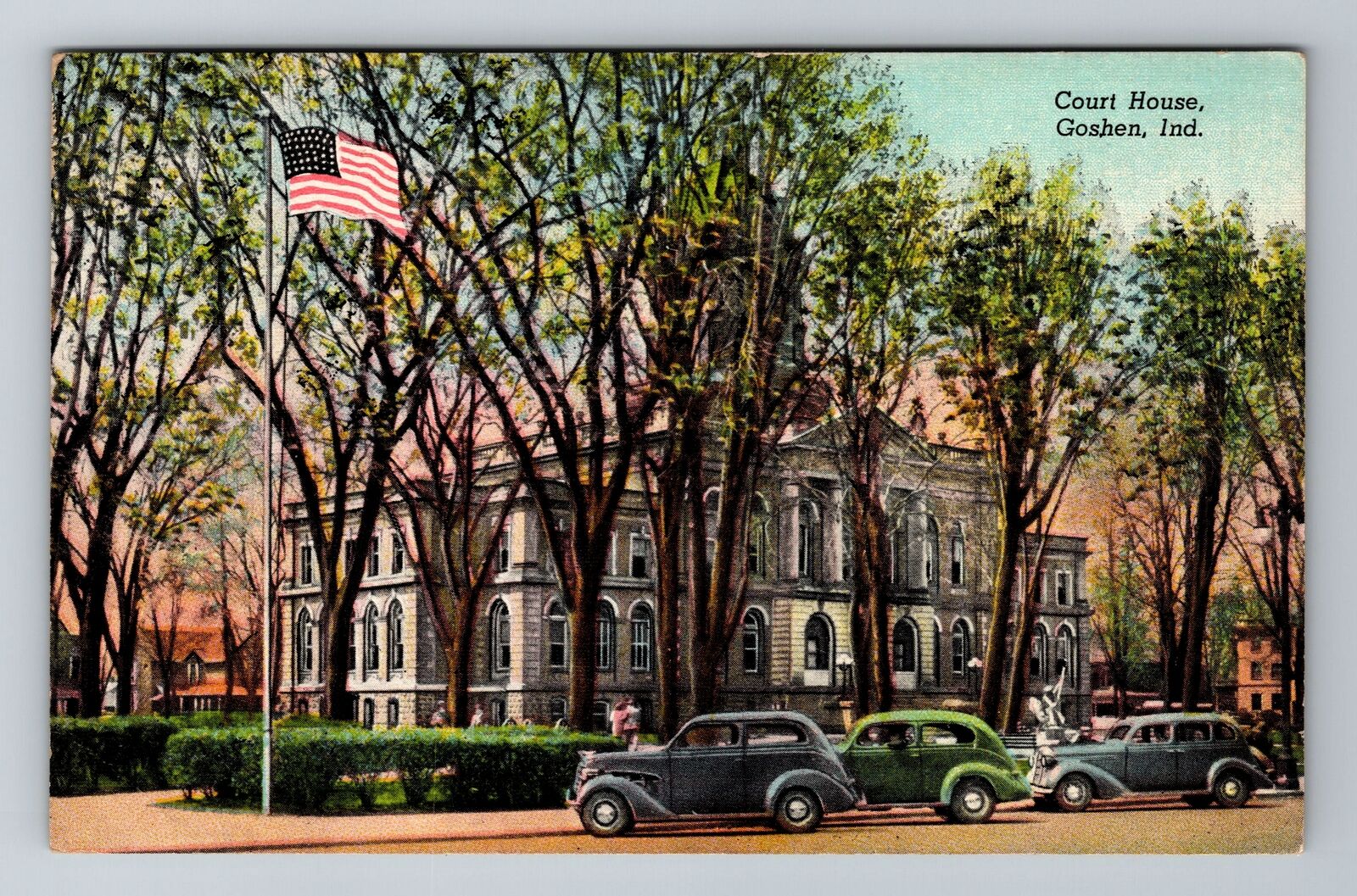 Goshen IN-Indiana, Courthouse, Automobiles, Antique, Vintage Postcard