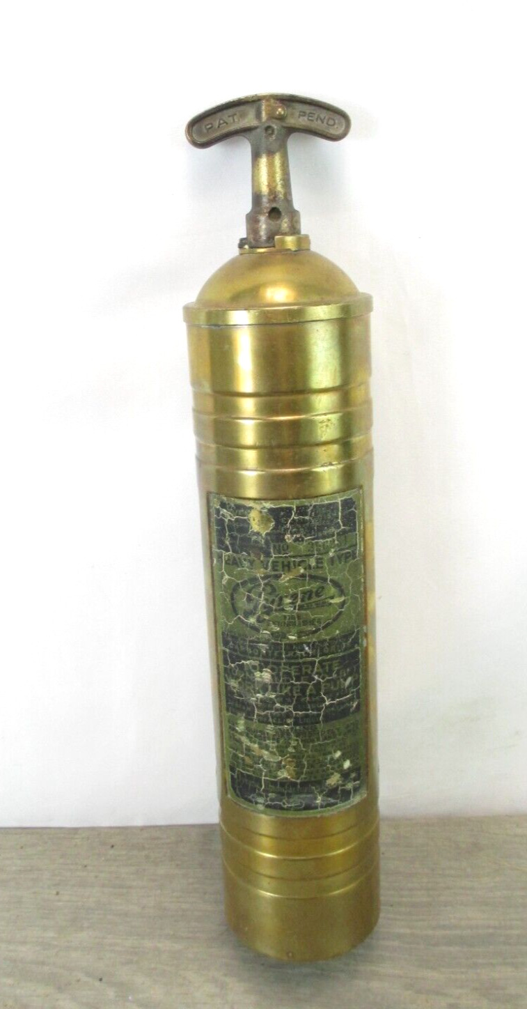 Antique Vintage Pyrene Brass Fire Extinguisher 17” Empty Original