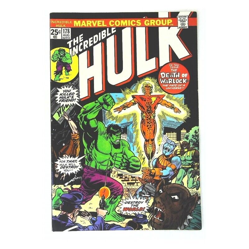 Incredible Hulk #178 1968 series Marvel comics VF+ (stamp included) [m.