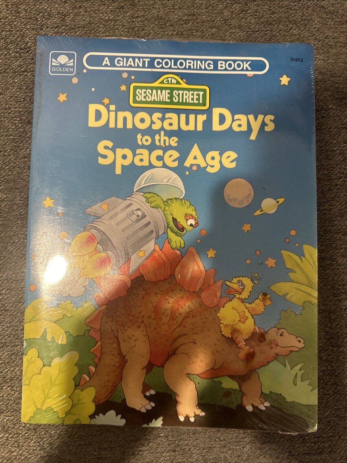 3 Vintage Sesame Street Golden Coloring Book Dinosaur Days to Space Age 1980s ++