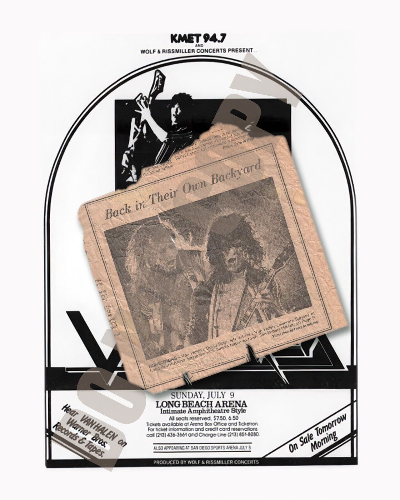 1978 Van Halen KMET Radio Concert Long Beach Arena Newspaper Article 8x10 Photo