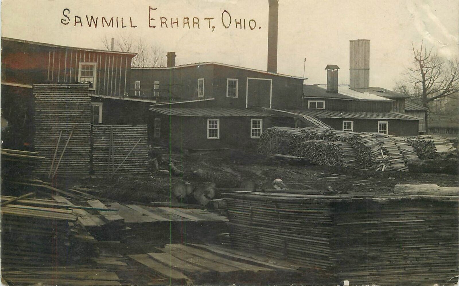 Postcard RPPC Ohio Erhart Sawmill Logging lumber 1909 23-2127
