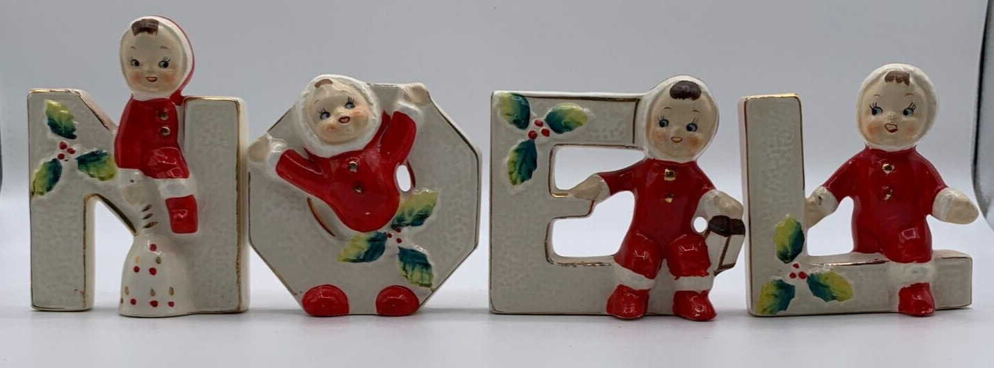 Vintage LIPPER & MANN Japan Ceramic Christmas Santa NOEL Candleholders MCM 1950s