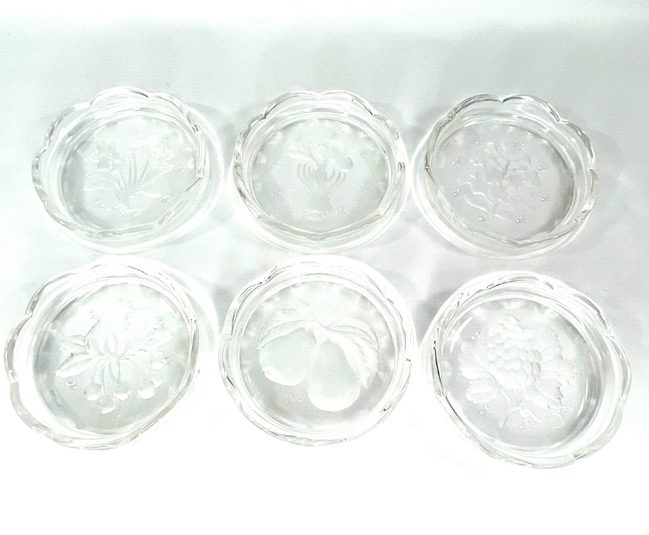 Vintage Drink Coasters Glass Embossed Set of 6, Byron By Hirota Glass Co. Japan.