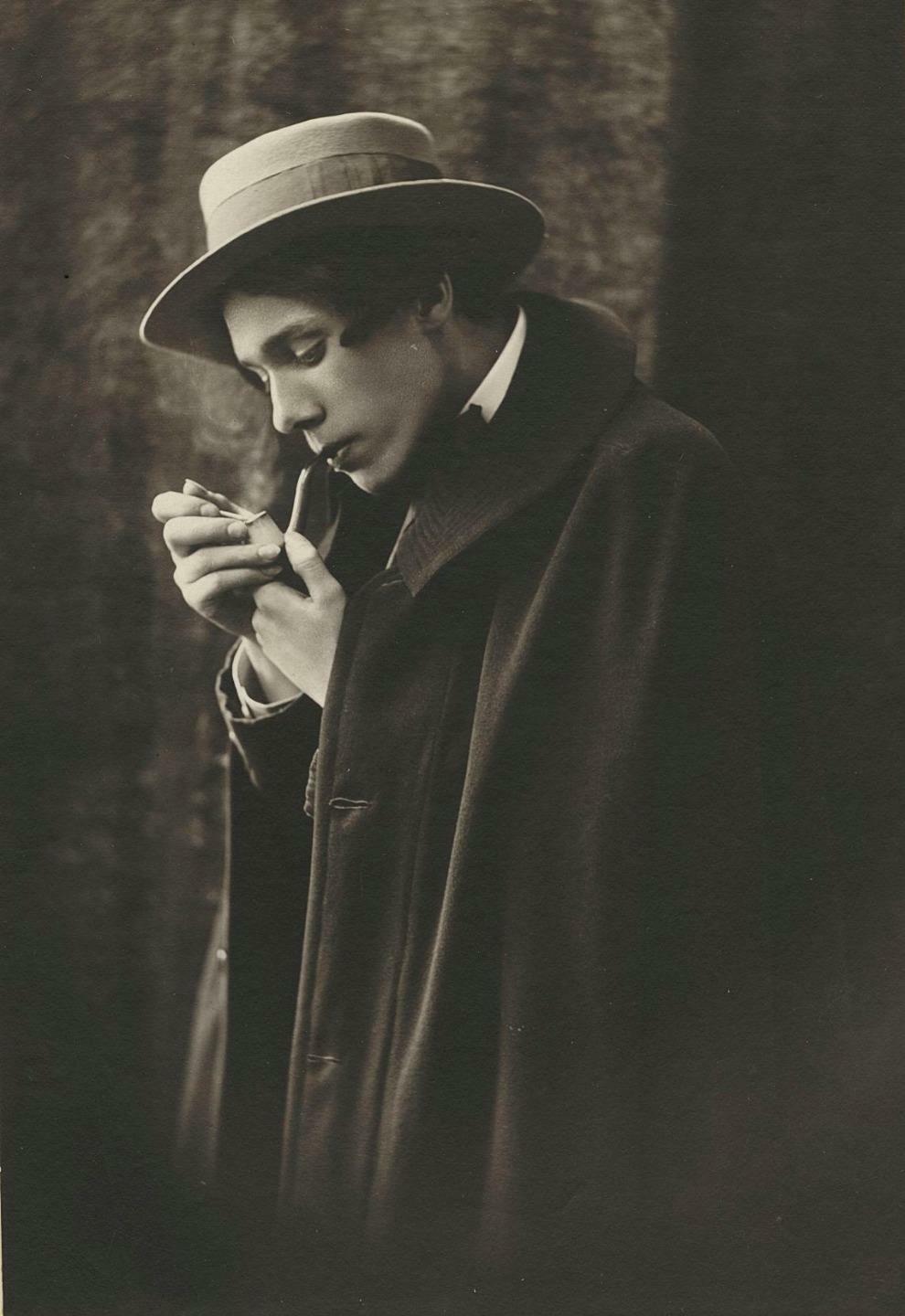 c. 1920's Debonair Handsome Frenchman Lighting a Pipe Photograph