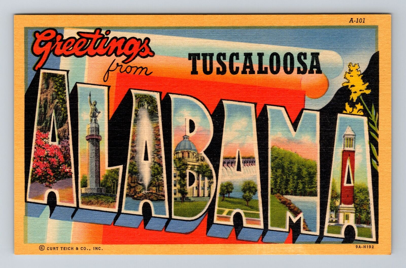Tuscaloosa AL-Alabama, Large Letter General Greetings, Antique Vintage Postcard