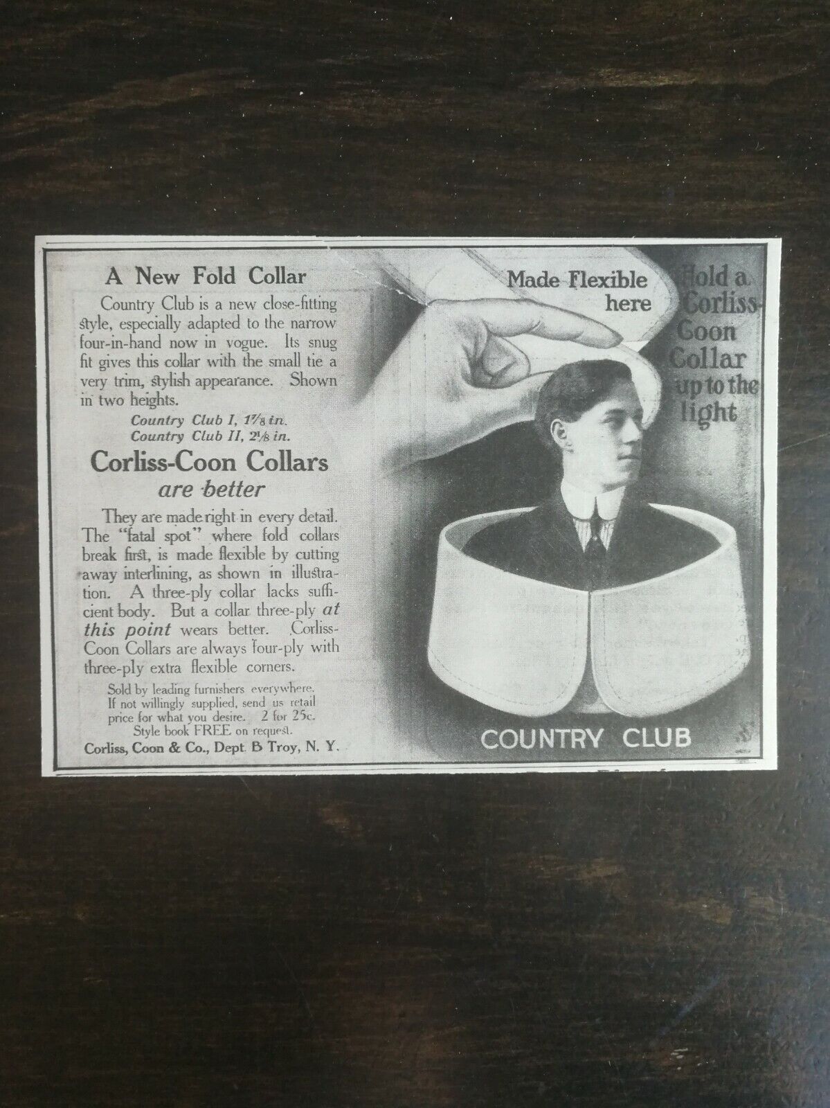 Vintage 1907 Corliss-Coon Collars Country Club Original Ad