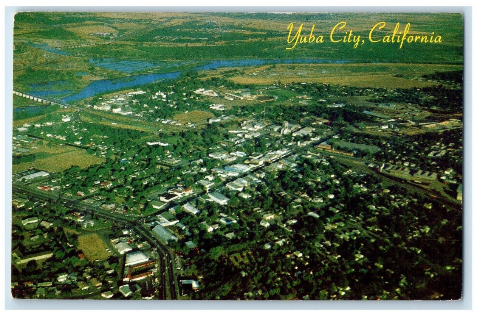 c1960 Aerial View Attractive Small City Yuba City Northern California Postcard