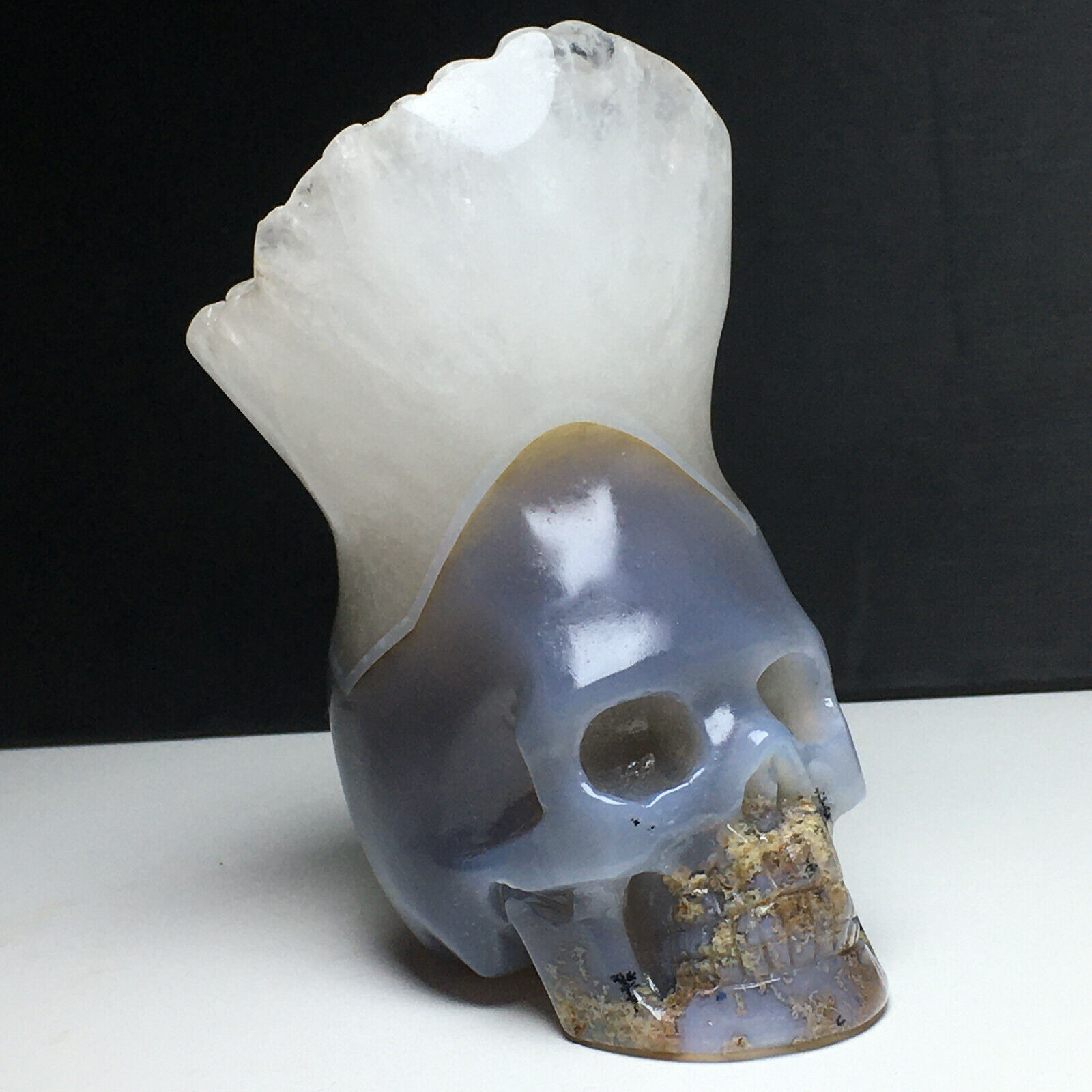 387g Natural Crystal . Agate Crystal Cluster. Hand-carved.  Exquisite Skull.QG