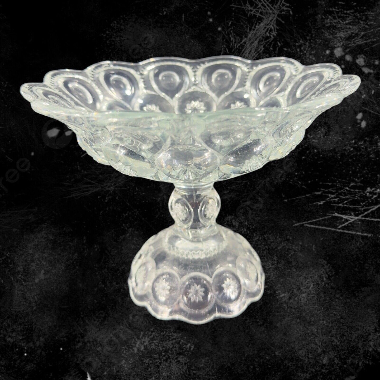 Vintage L E Smith Glass Clear Moon and Stars Flared Glass Compote Large Bowl