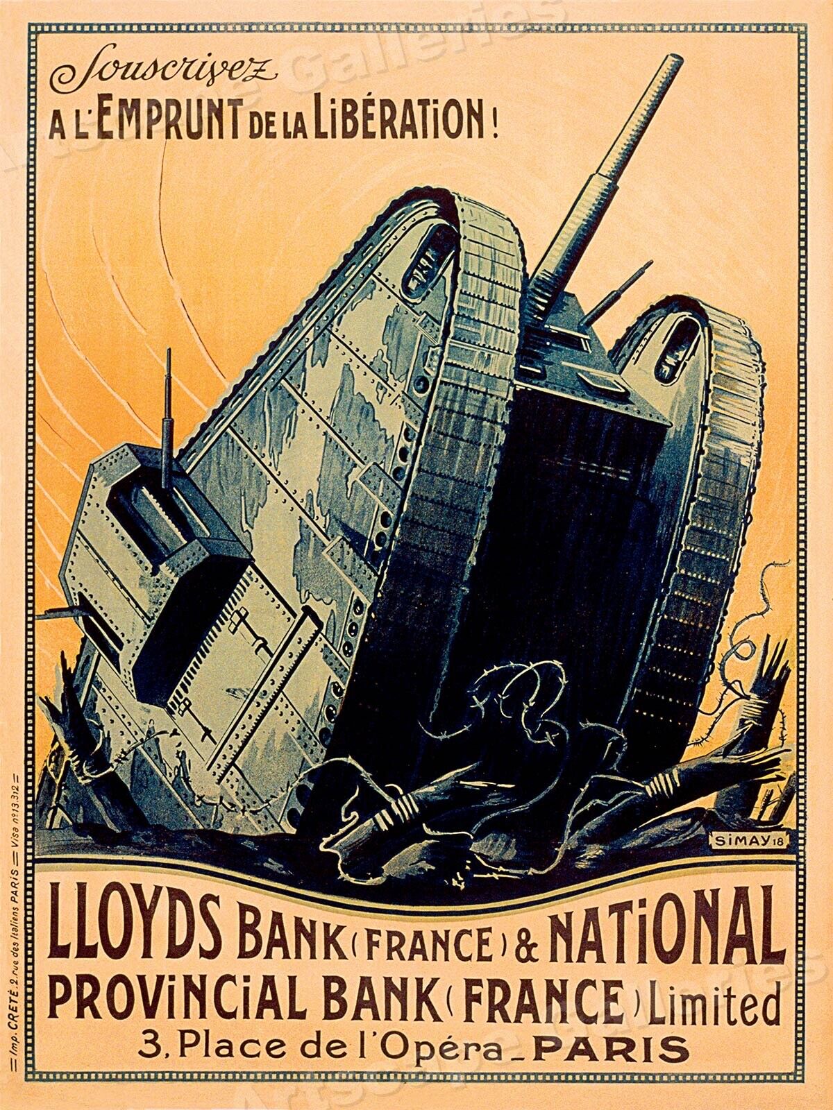 World War I 1918 French Tank Poster - Lloyds Bank - 24x32