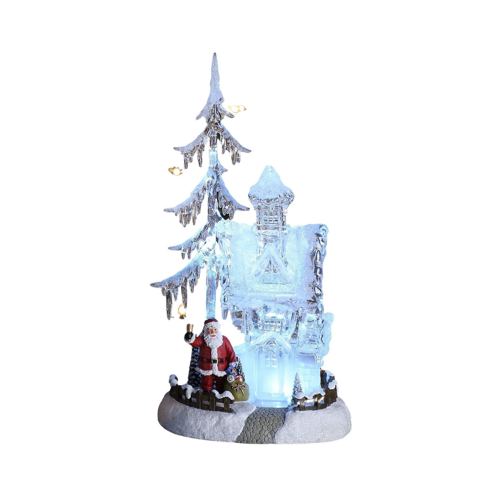 Icy Craft Santa Icicle Forest House Tree Lighted Musical Acrylic 13 In Christmas