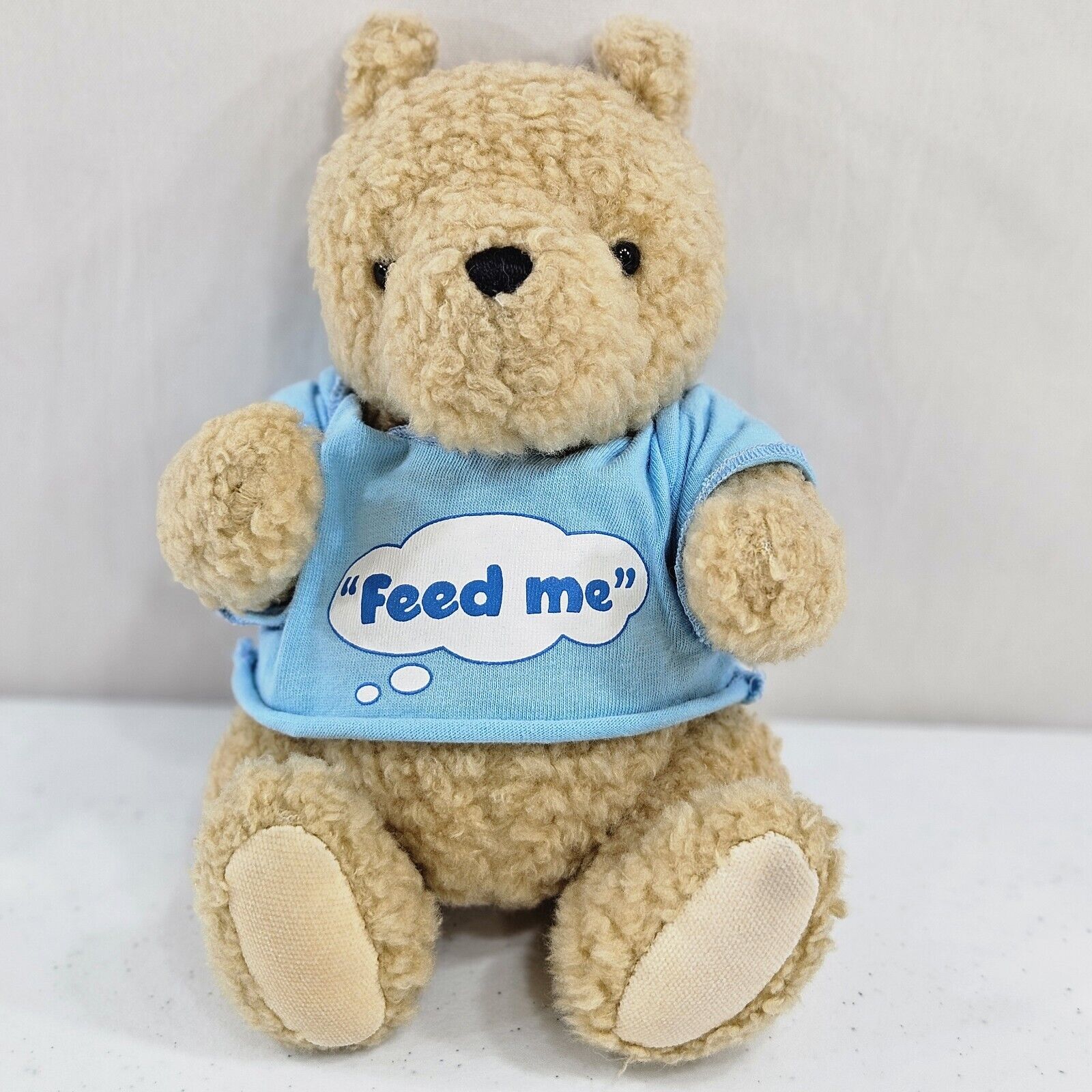 Gund Disney Winnie the Pooh Bear 8” Stuffed Animal Plush Toy Feed Me Blue Shirt