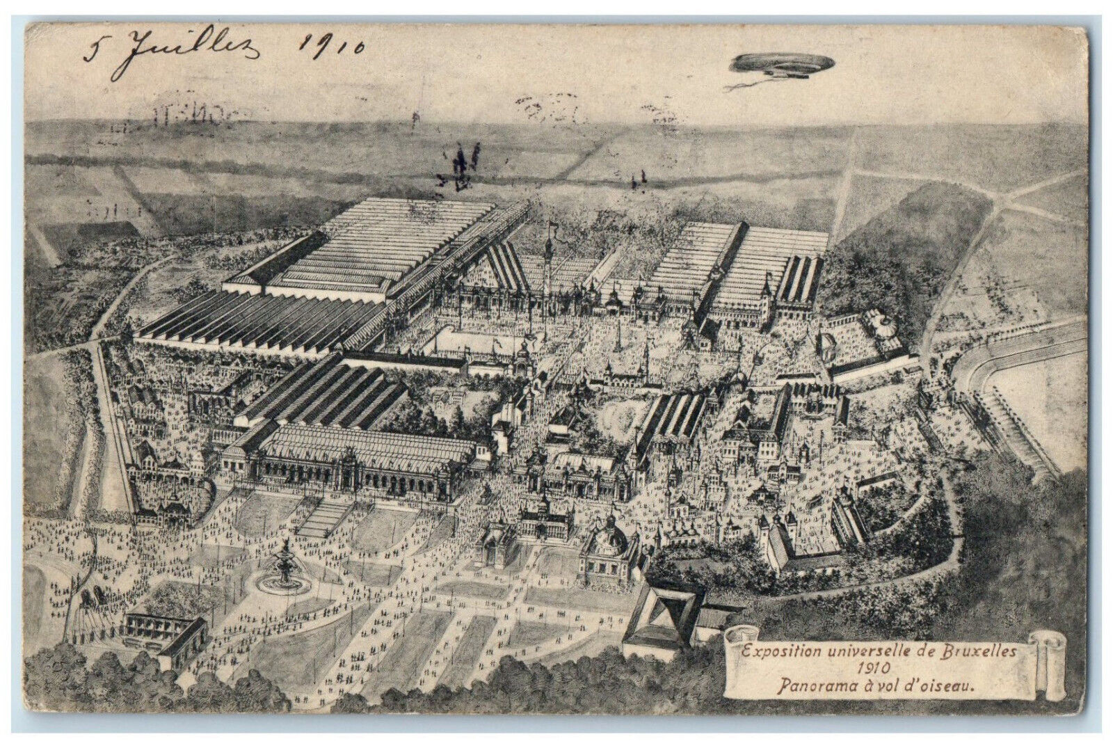 1910 Bird's Eye Panorama Exposition Universelle De Brussels Belgium Postcard