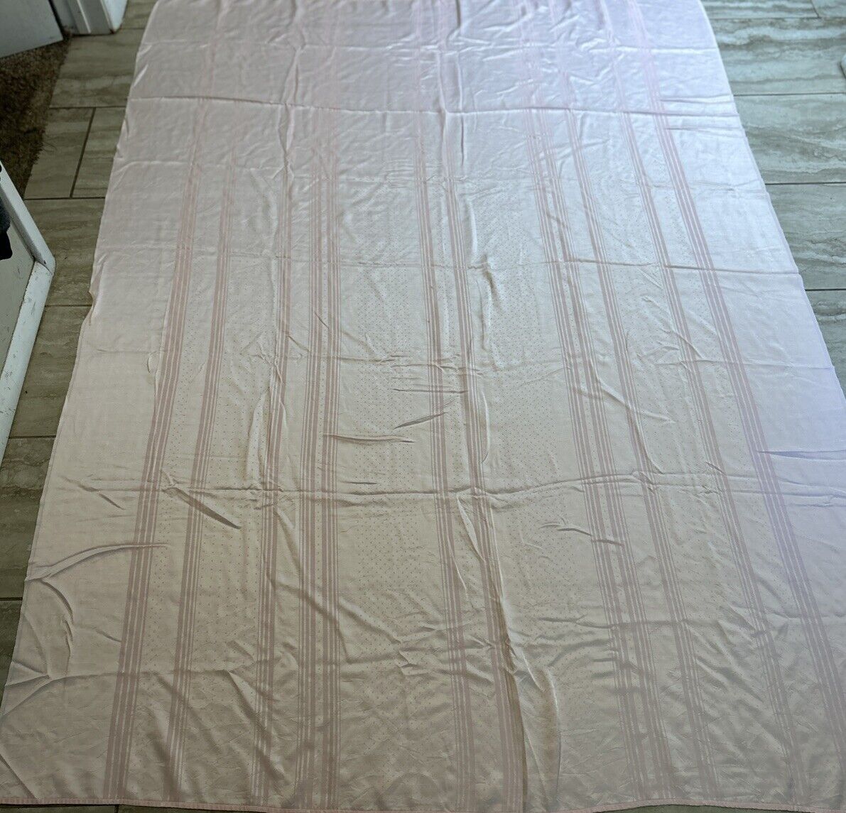 Vintage Pink Striped Pokadots Cloth Tablecloth  77x57 Inches.