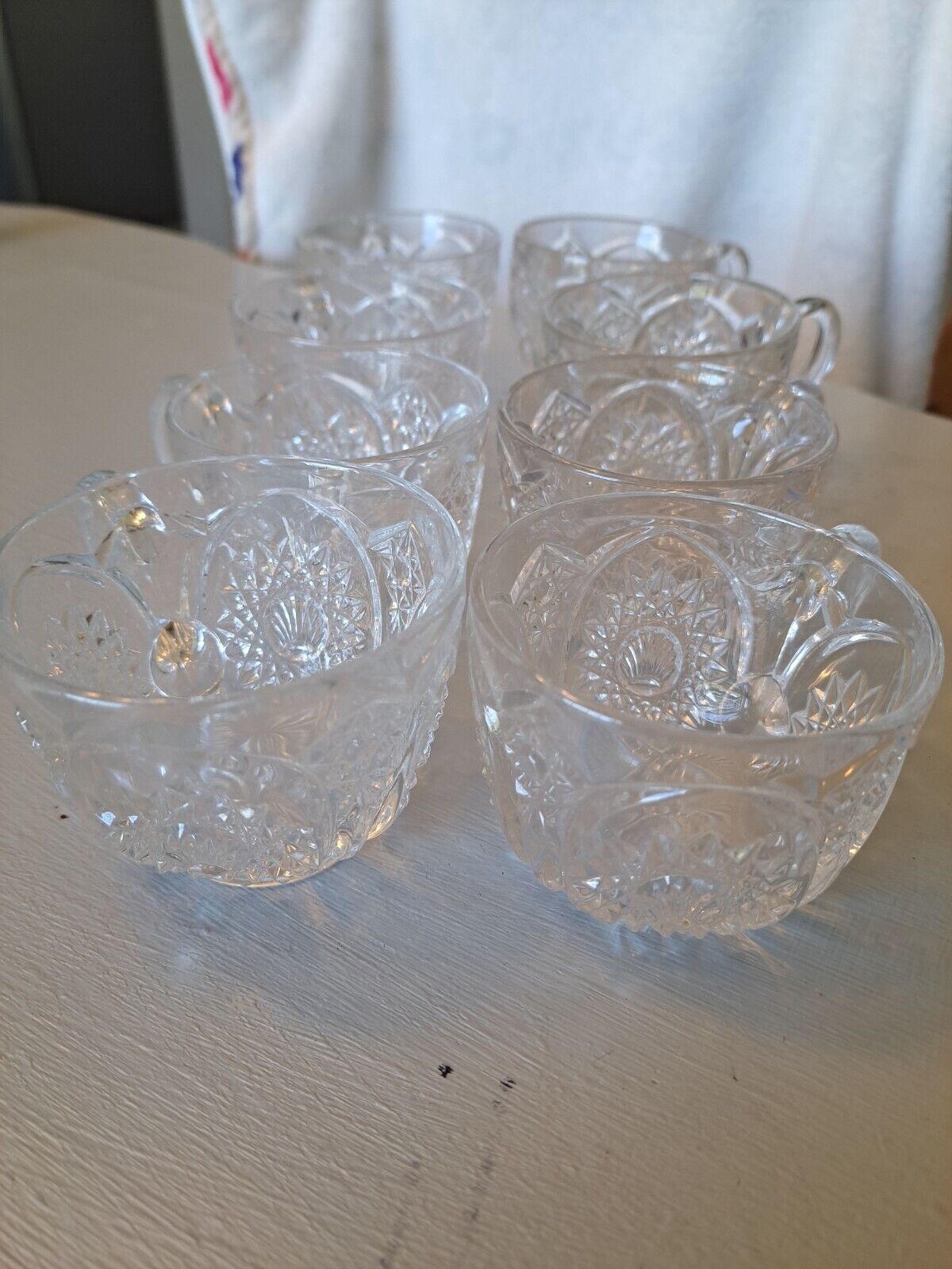 Vtg EAPG 1960's L E Smith Punch Bowl Glasses (8) Clear Glass No Chips