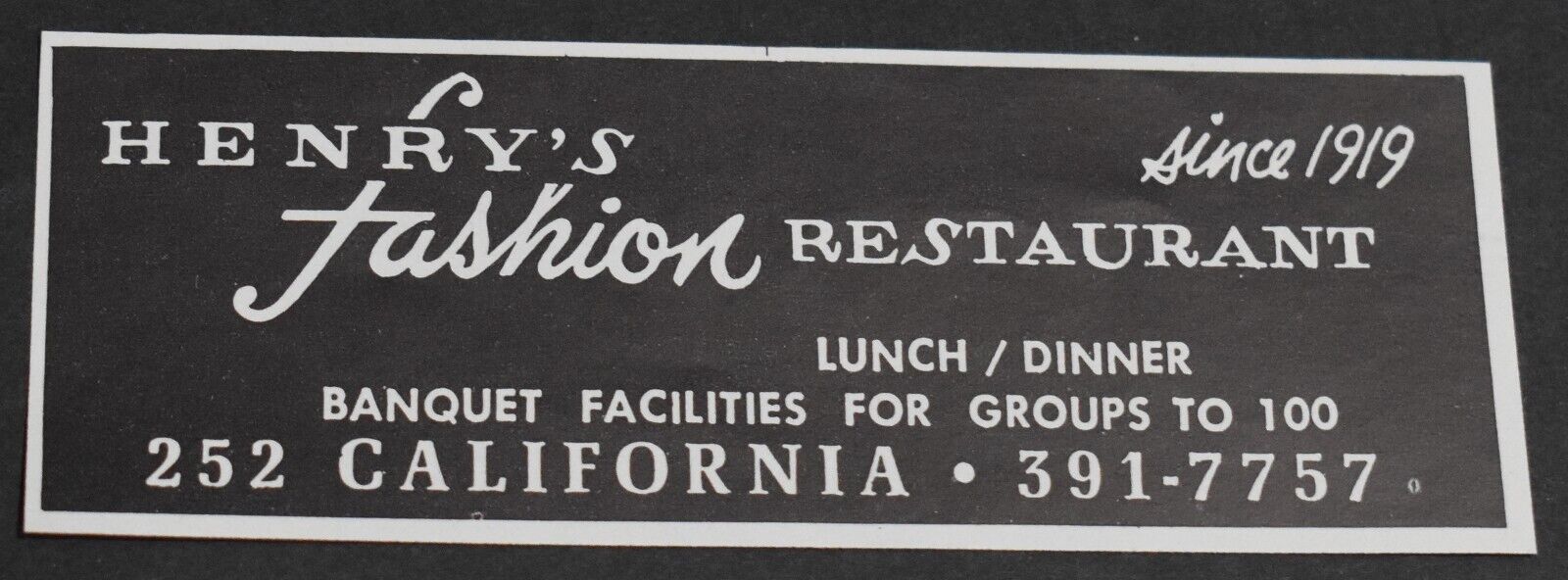 1969 Print Ad San Francisco Henry's Fashion Restaurant 252 California Lunch art