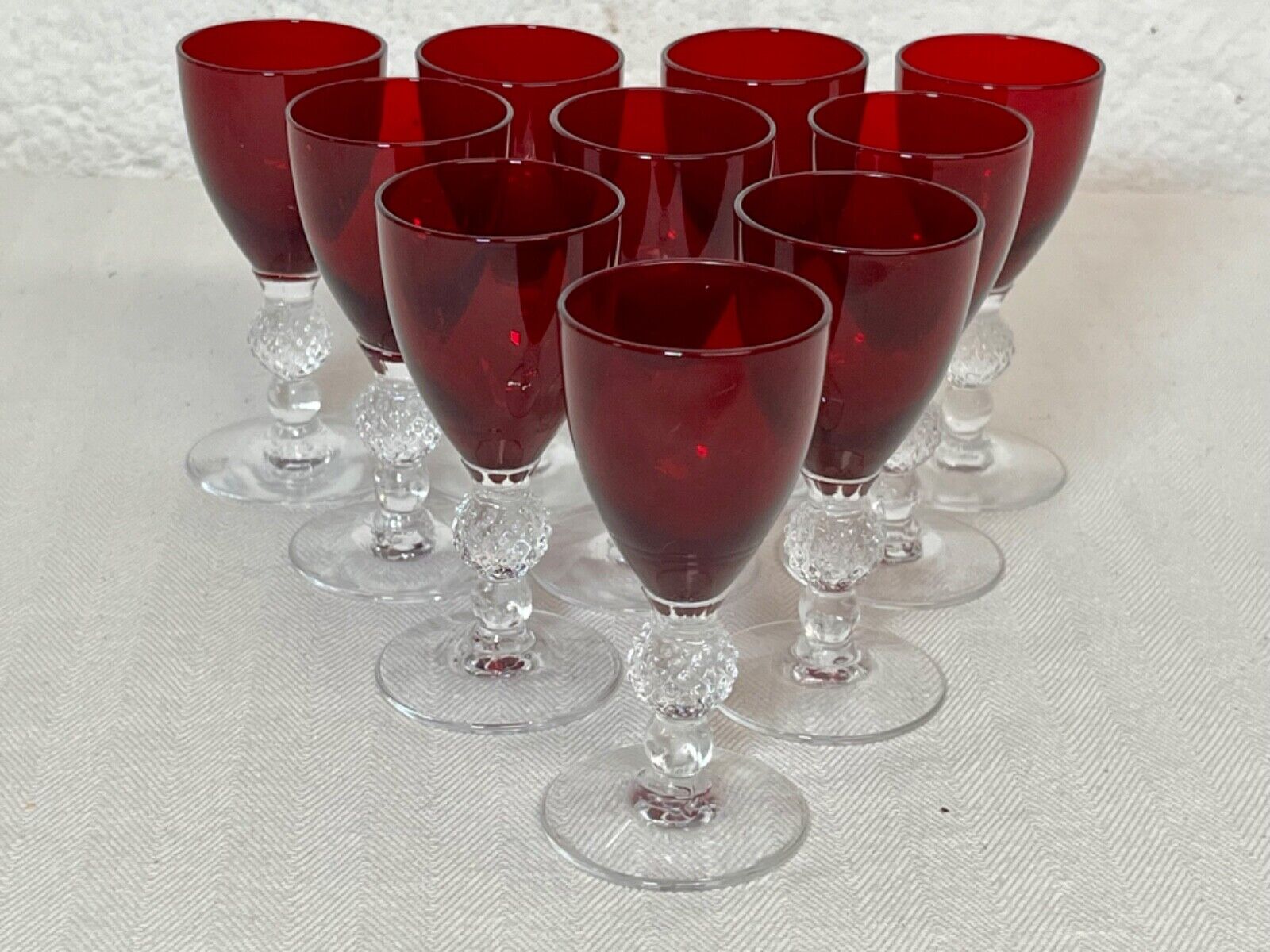 10 pc Set of Morgantown Ruby Red Golf Ball Cordial Glasses 3.5\
