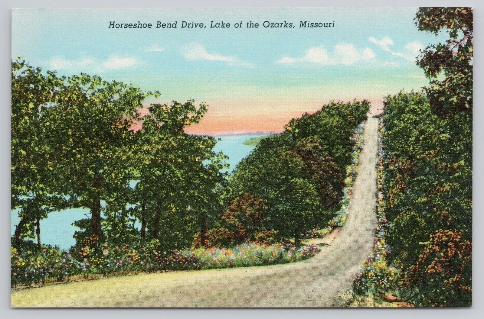 Postcard Lake of the Ozarks Mo Missouri Horseshoe Bend Drive Scenic View Linen