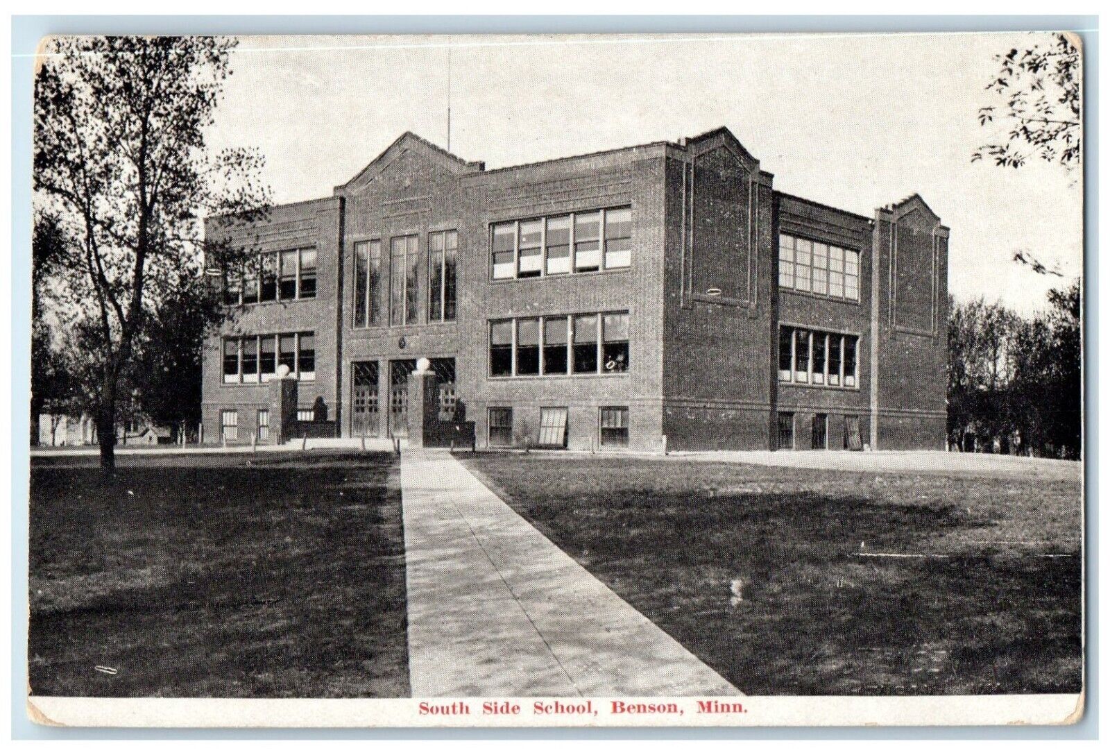 c1905 South Side School Exterior Building Benson Minnesota MN Vintage Postcard