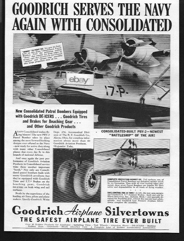 CONSOLIDATED AIRCRAFT CORP 1938 PBY-2 PATROL BOMBERS GOODRICH DE ICERS AD