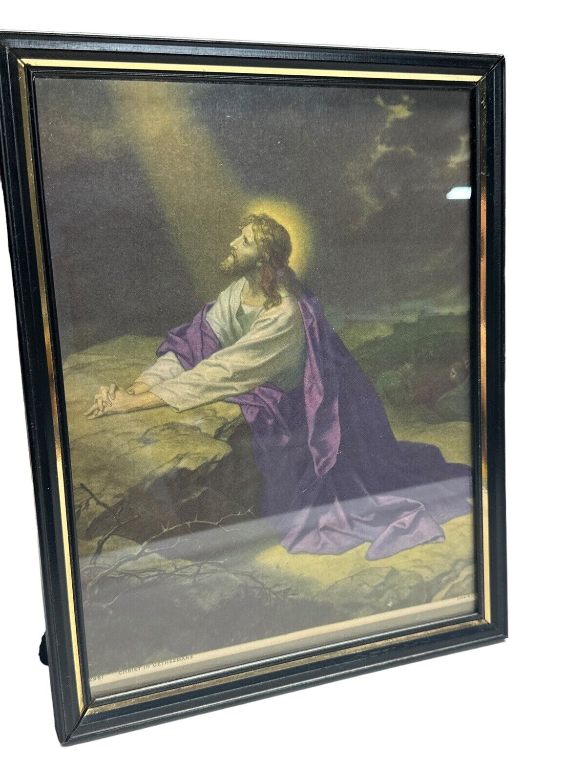 Vintage Jesus Praying The Garden of Gethsemane 8.75 X 11.25 Framed Print