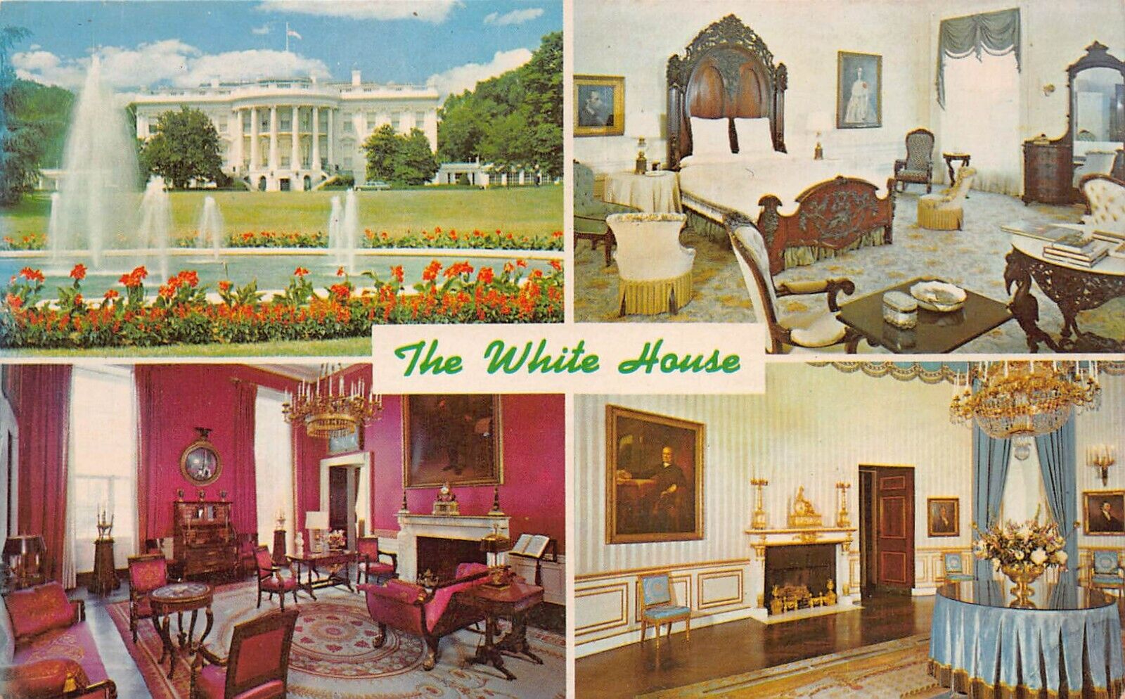 Patriotic The White House Mansion Interior View South 1950s Vtg Postcard Q7