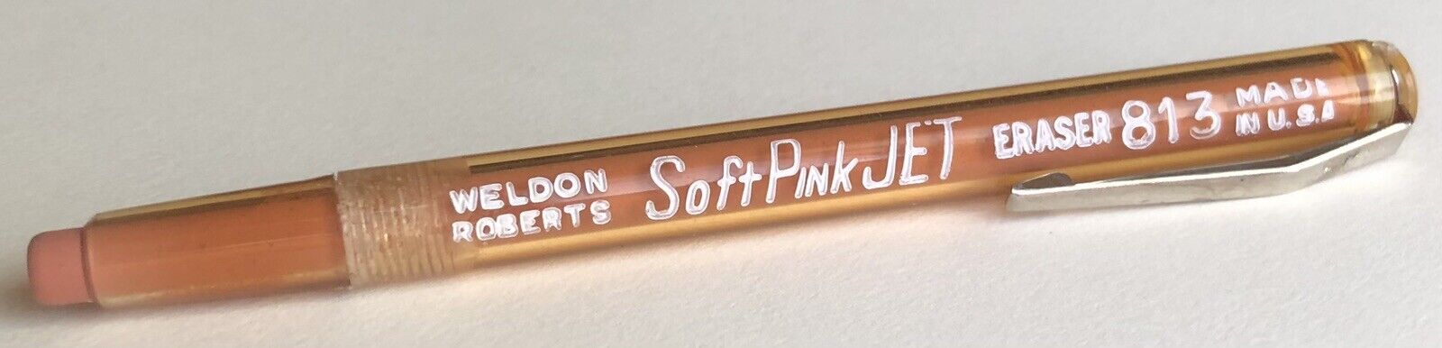 Vintage WELDON ROBERTS Soft Pink Jet Eraser 813 Pocket Clip NOS USA