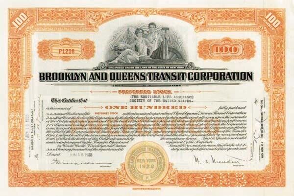 Brooklyn and Queens Transit Corporation - 1930's dated Stock Certificate - Avail