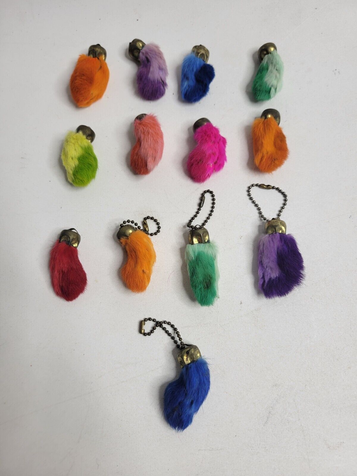 Lot of 13 Vintage Two-Tone Lucky Charm USA Rabbits Foot Key Chains