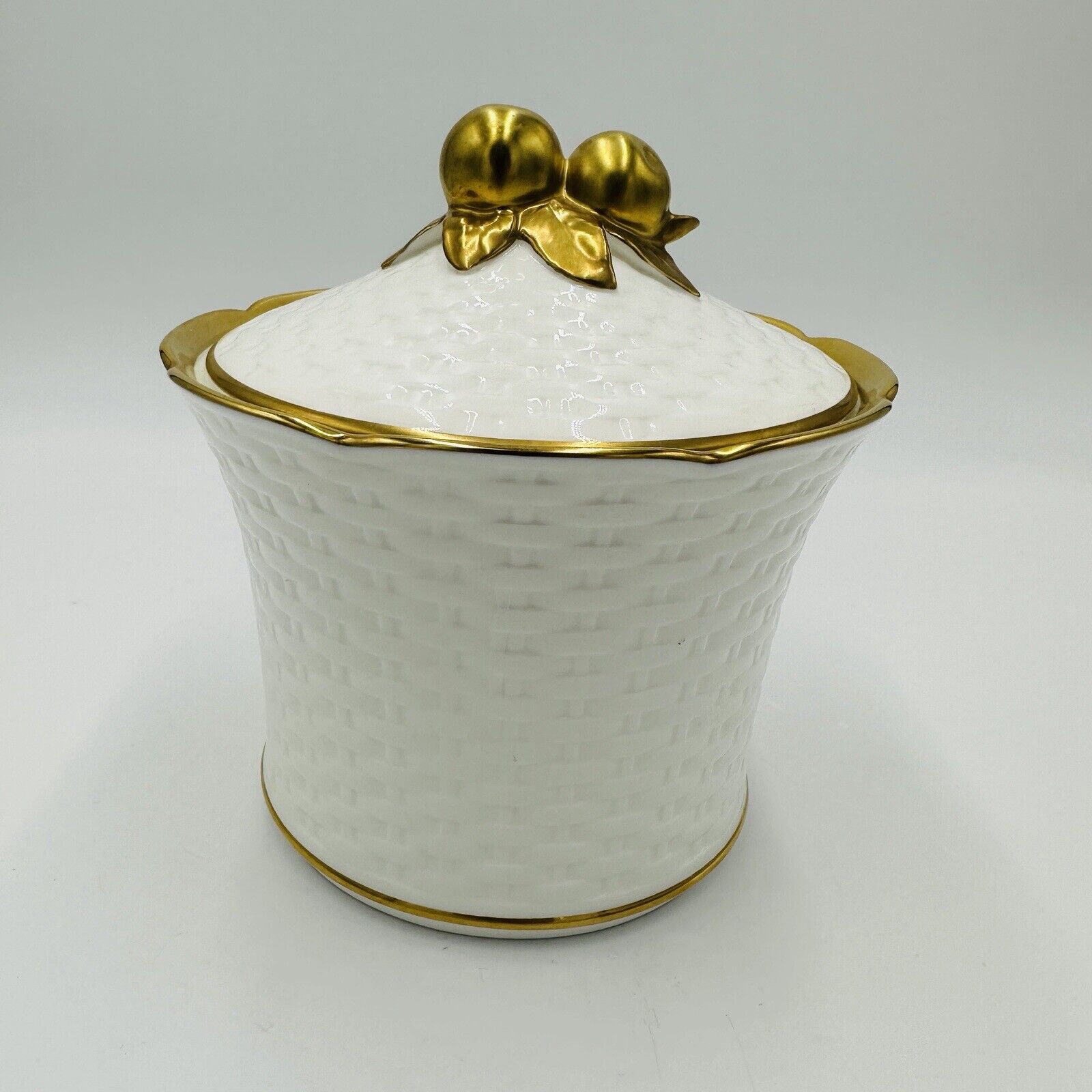 Noritake Studio Collection Canister Porcelain Basket White Gold Trim Japan Candy