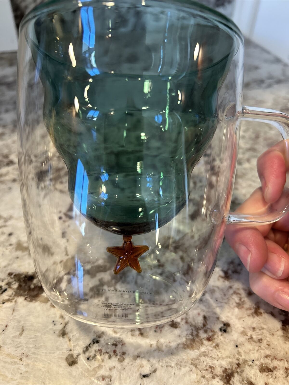 New Anthropologie glass christmas tree mug Cup