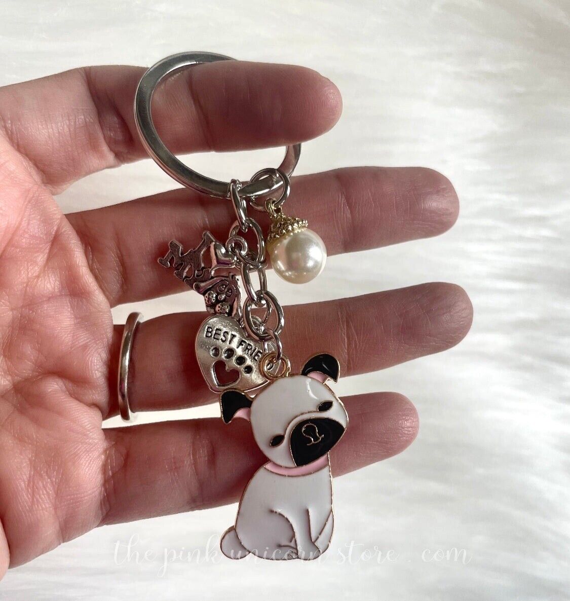 Brand New Cute Pug Doggy Charm I Love My Dog Animal Lover Keychain Gift