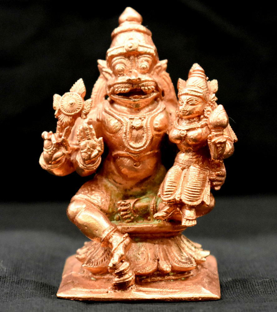 Laxmi Narsimha Idol / Lakshmi Narasimha Murti in Pure Solid Copper