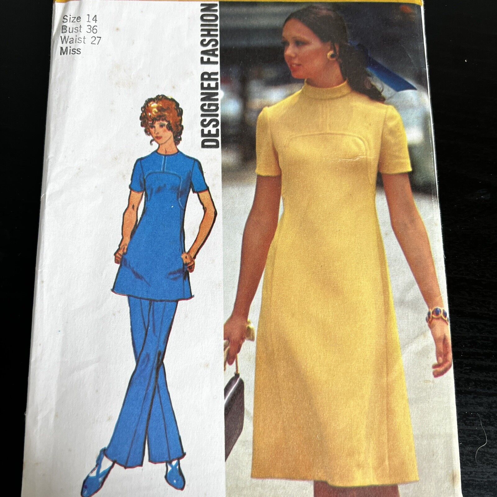 Vintage 1970s Simplicity 9761 Dress or Tunic + Pants Sewing Pattern 14 Small CUT