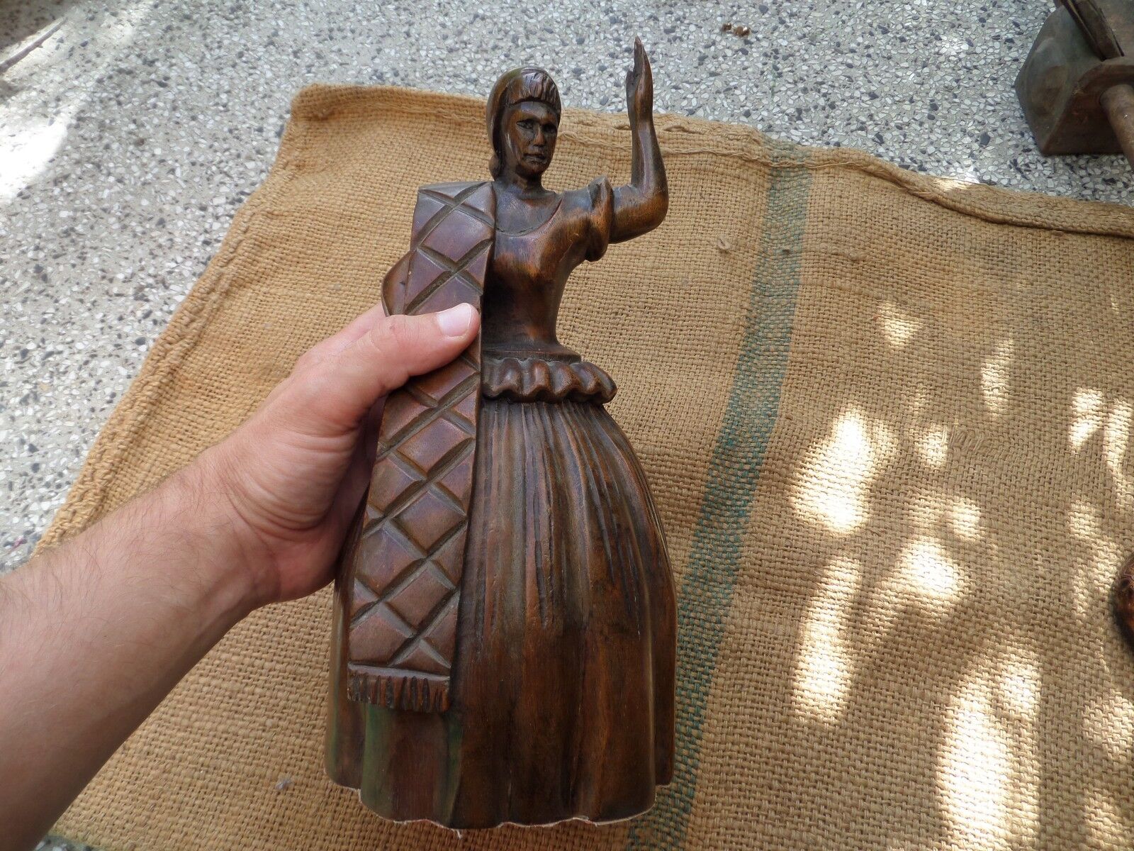 Vintage Carved Wood Wooden Statue Woman Girl Solid Wood Wood Carving Sculpture
