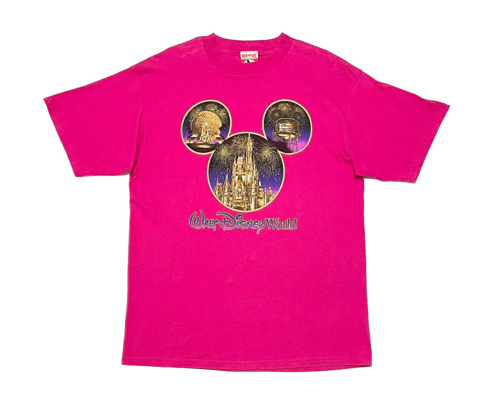VTG Mickey Inc. Walt Disney World T-shirt Women's XL Magenta Pink Glitter USA