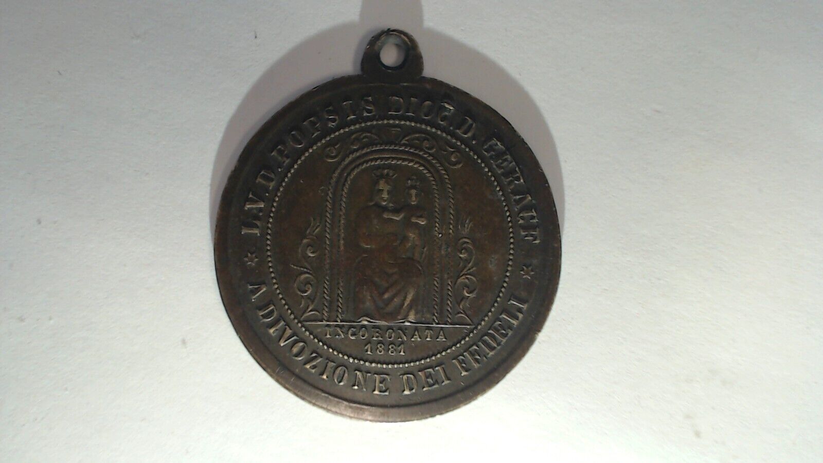 Vintage Rare Our Lady of Mount Carmel Bronze Medal Roma 1889 Incoronato 1881