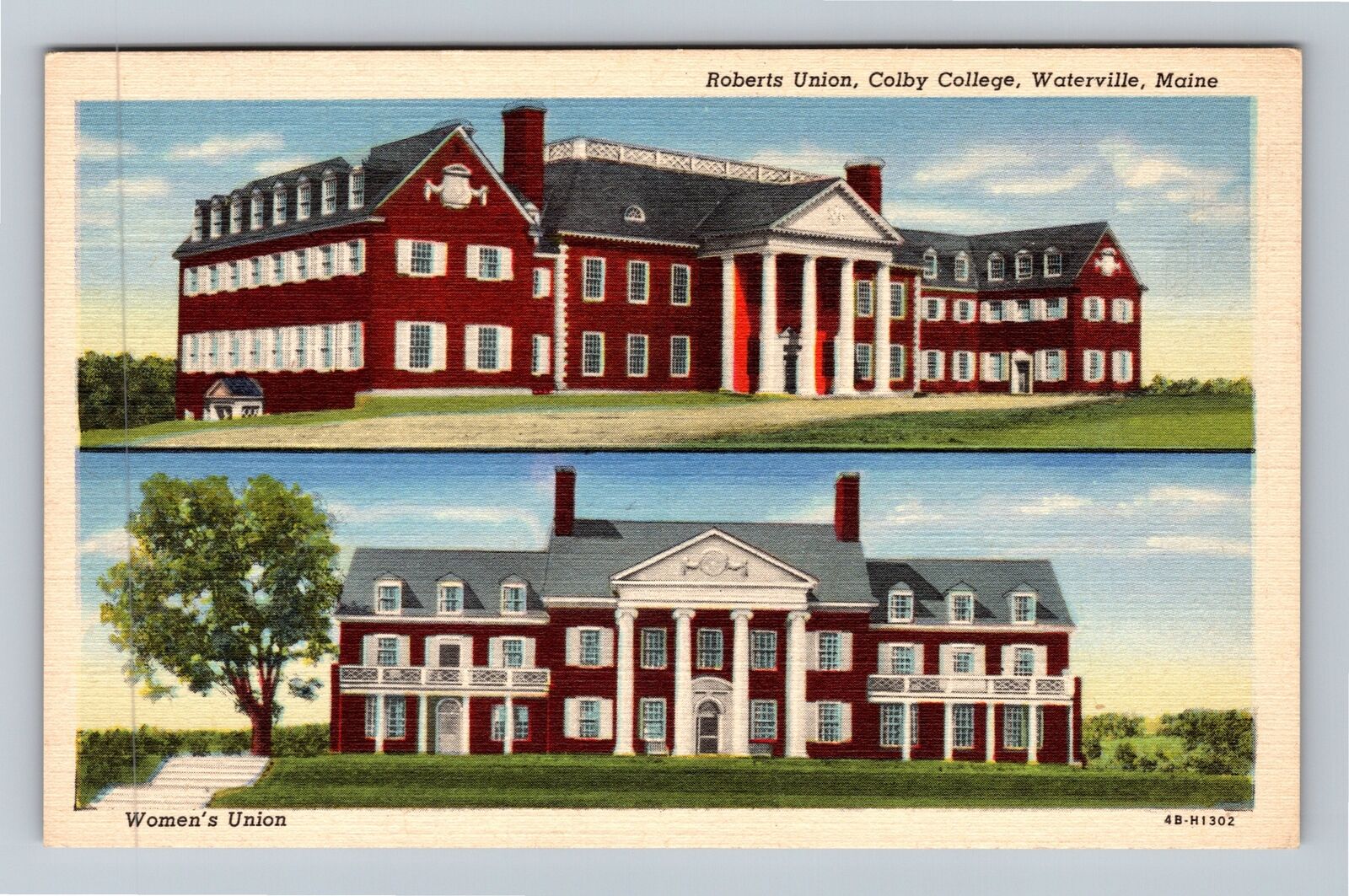 Waterville ME-Maine, Roberts Union, Colby College, Women\'s Union, Linen Postcard