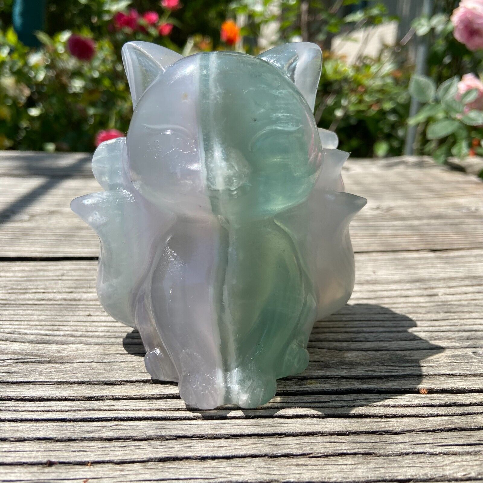 2.6LB 3.9''Natural Yttrium Fluorite Nine-Tailed Fox Crystal Quartz Reiki Gift