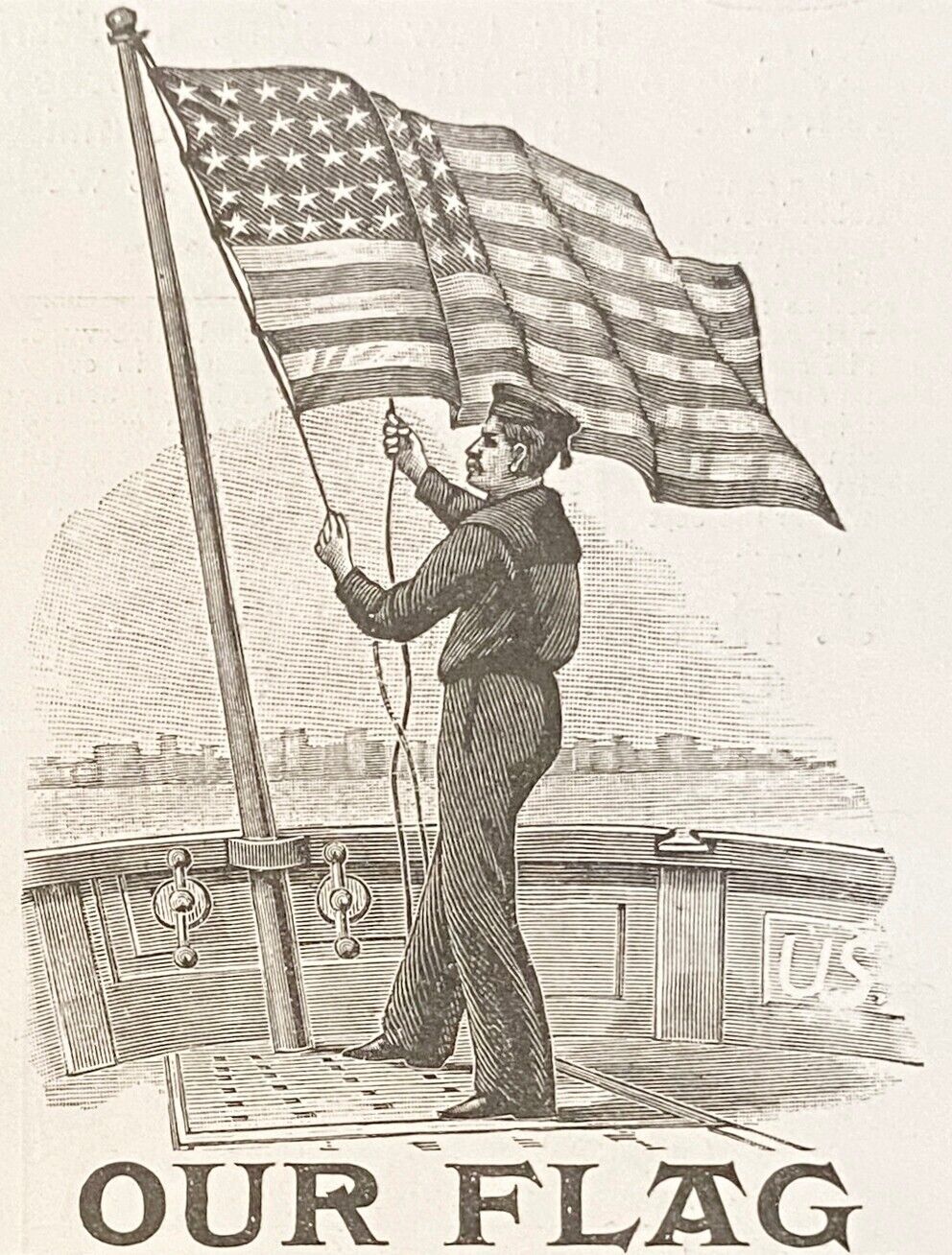 1896 Vtg Print Ad~OUR FLAG Geo.B.Carpenter&Co.Americana US Navy Sailor 45 Stars