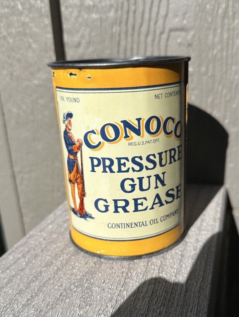 VERY RARE CONOCO OIL GAS MINUTEMAN AUTO GREASE CAN 1 POUND GREASE CAN