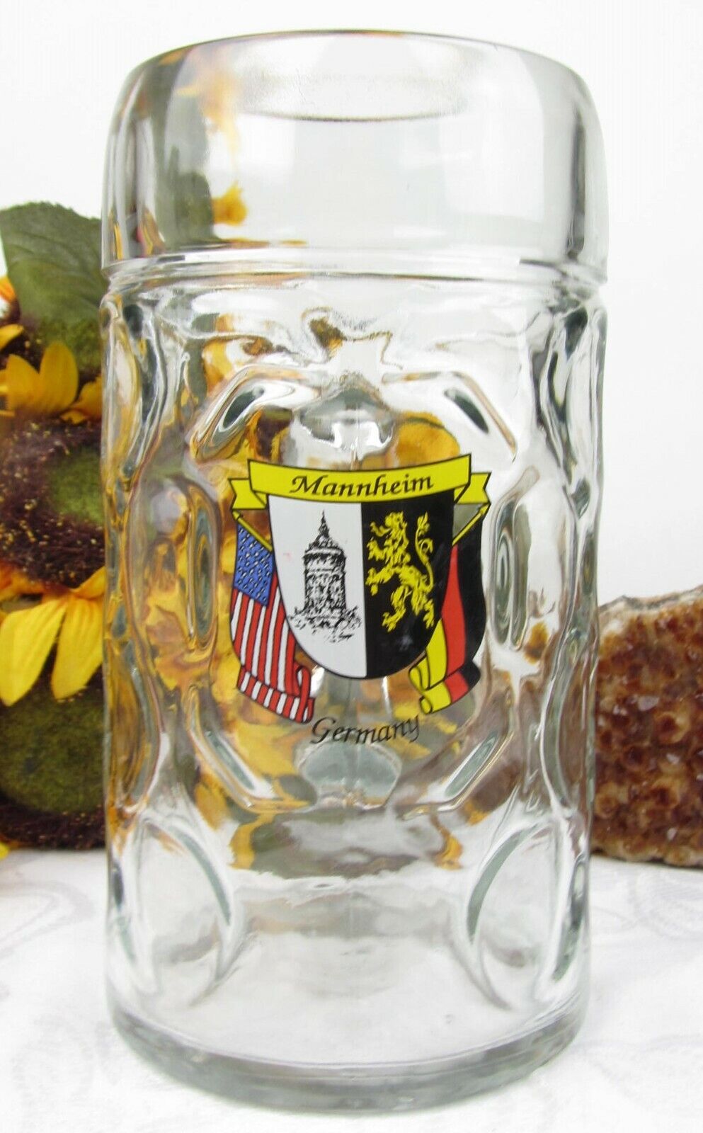 Vintage Mannheim Germany Large 1 Liter Dimpled Glass Stein Mug Made In Austria